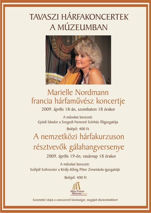 Marielle Nordmann hárfakoncert a Móra Ferenc Múzeumban