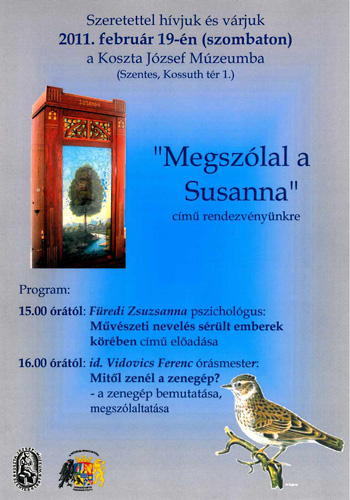 Meghívó a Megszólal a Susanna című rendezvényre a szentesi Koszta József Múzeumba